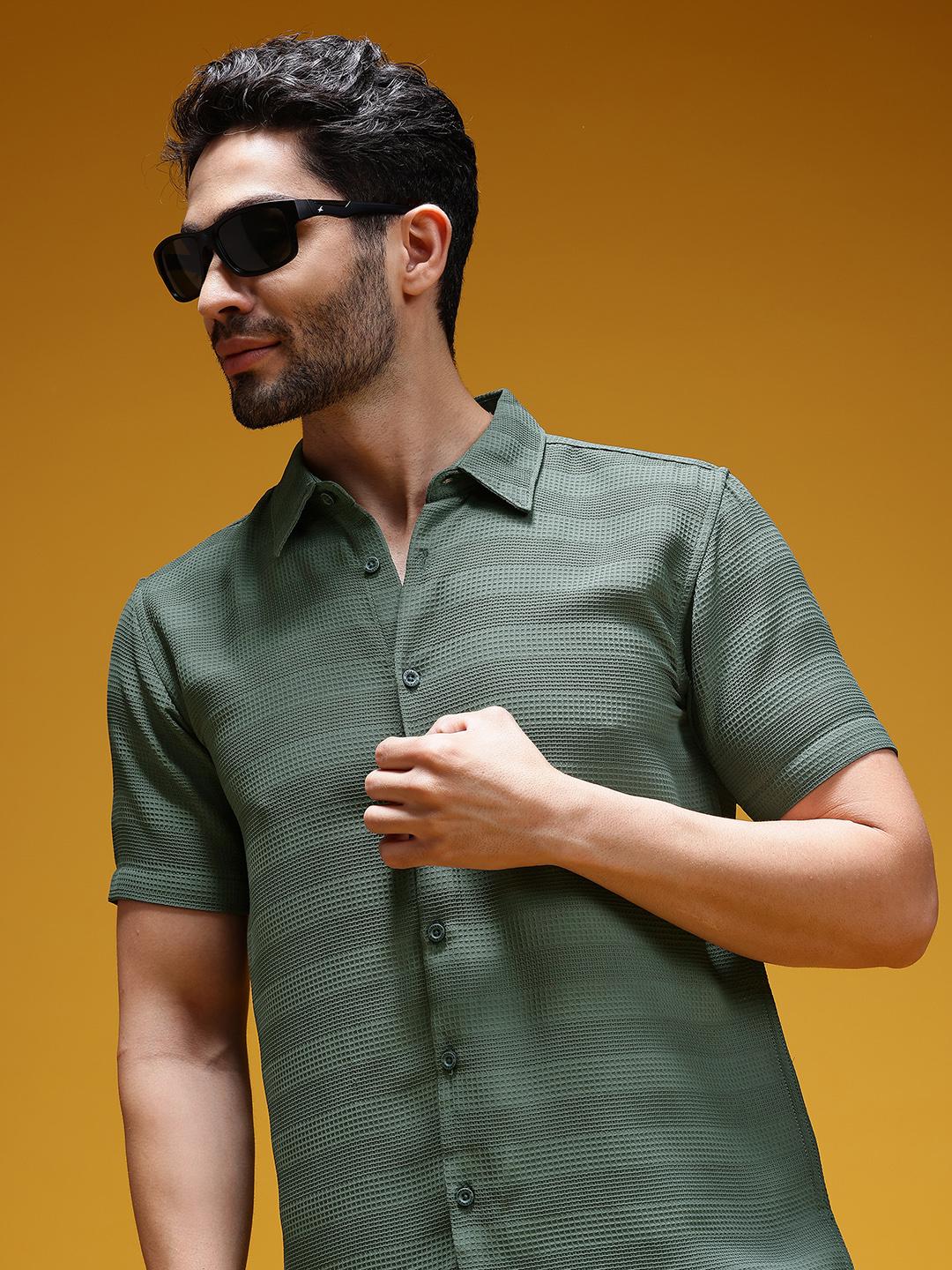 HERE&NOW Self Design Semi Sheer Casual Shirt