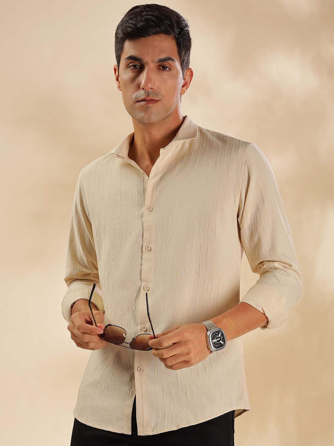 HERE&NOW Men Spread Collar Textured Slim Fit Casual Shirt