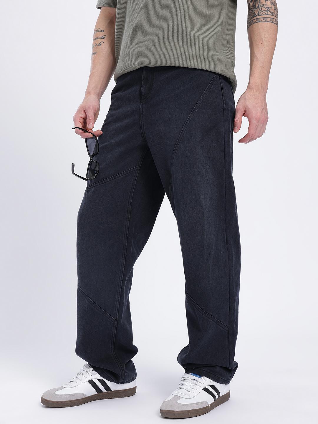 glitchez Men Paneled Washed Loose Fit Jeans