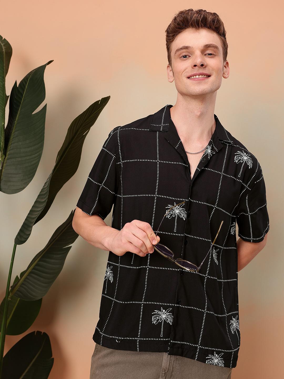 Mast & Harbour Tropical Printed Monochrome Relaxed Fit Casual Shirt