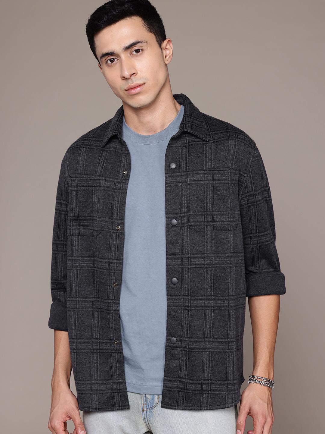 Buy The Roadster Lifestyle Co. Men Checked Casual Shacket -  - Apparel for Men