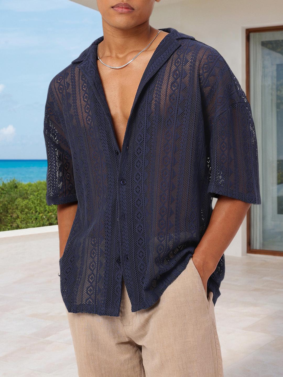 glitchez Sheer Crochet Relaxed Shirt