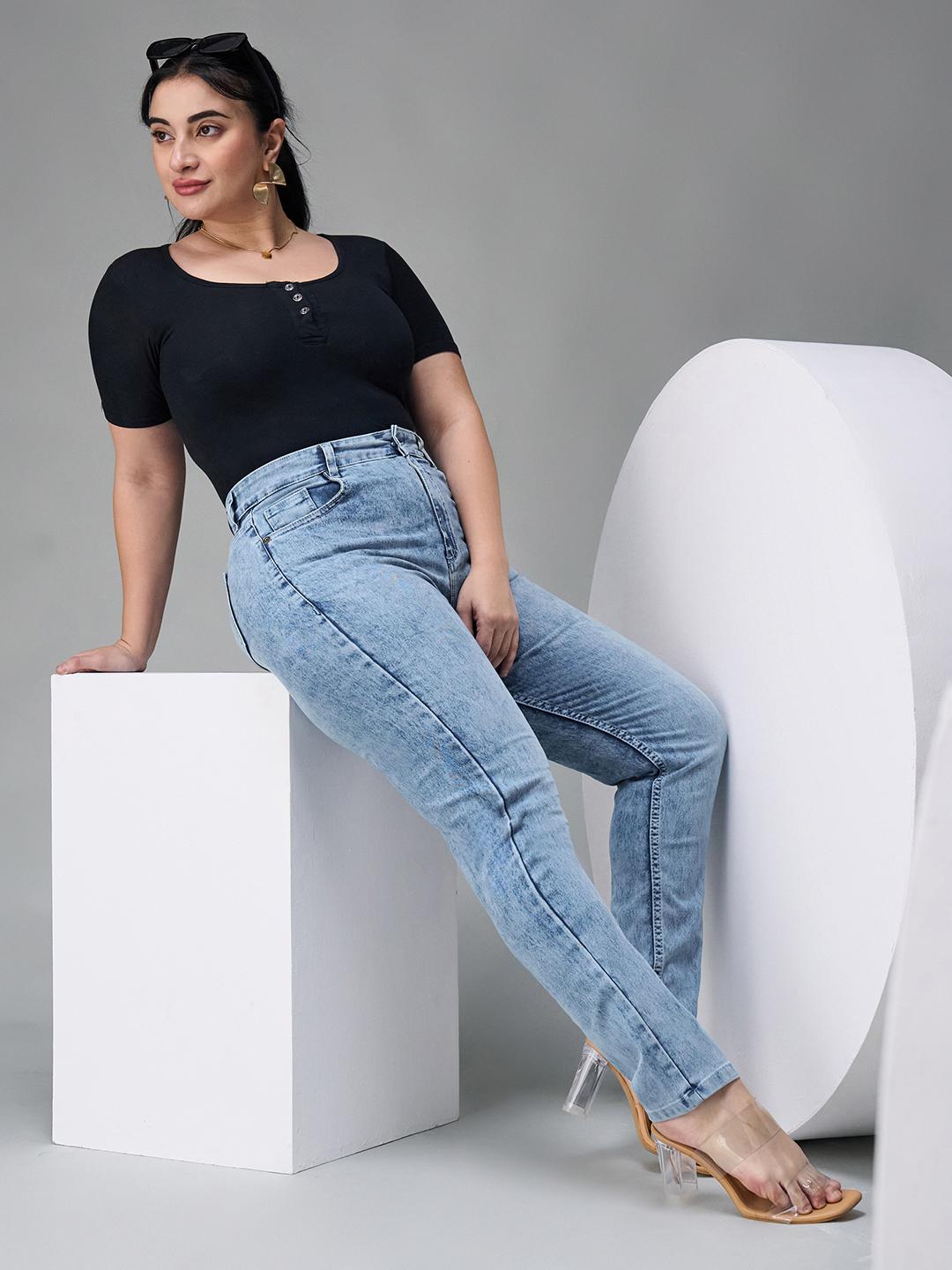 Miss Chase A+ Women Plus Size Slim Fit High-Rise Light Fade Stretchable Jeans