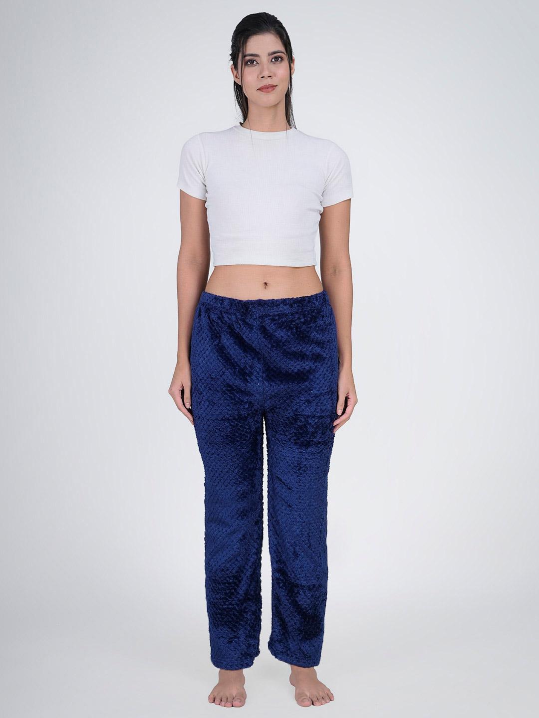 Buy Aartej Women Navy Textured Fleece Pajama Pants -  - Apparel for Women
