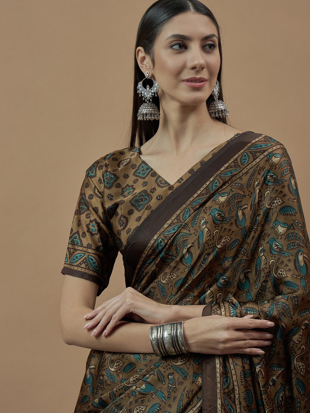Saree mall Floral Poly Crepe Bagru Sarees