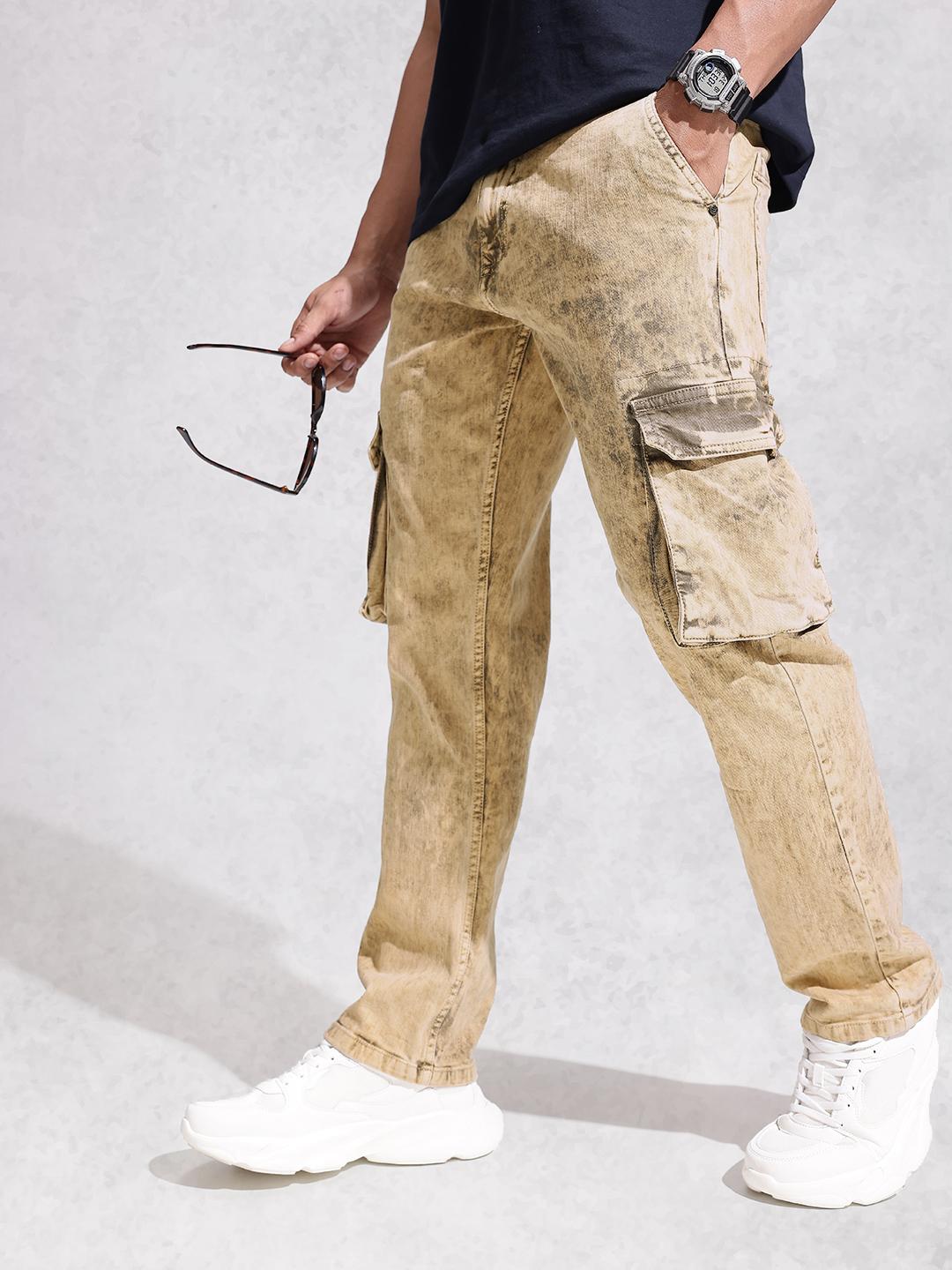 WROGN Men Anti Fit Mid-Rise Heavy Fade Stretchable Cargo Style Jeans