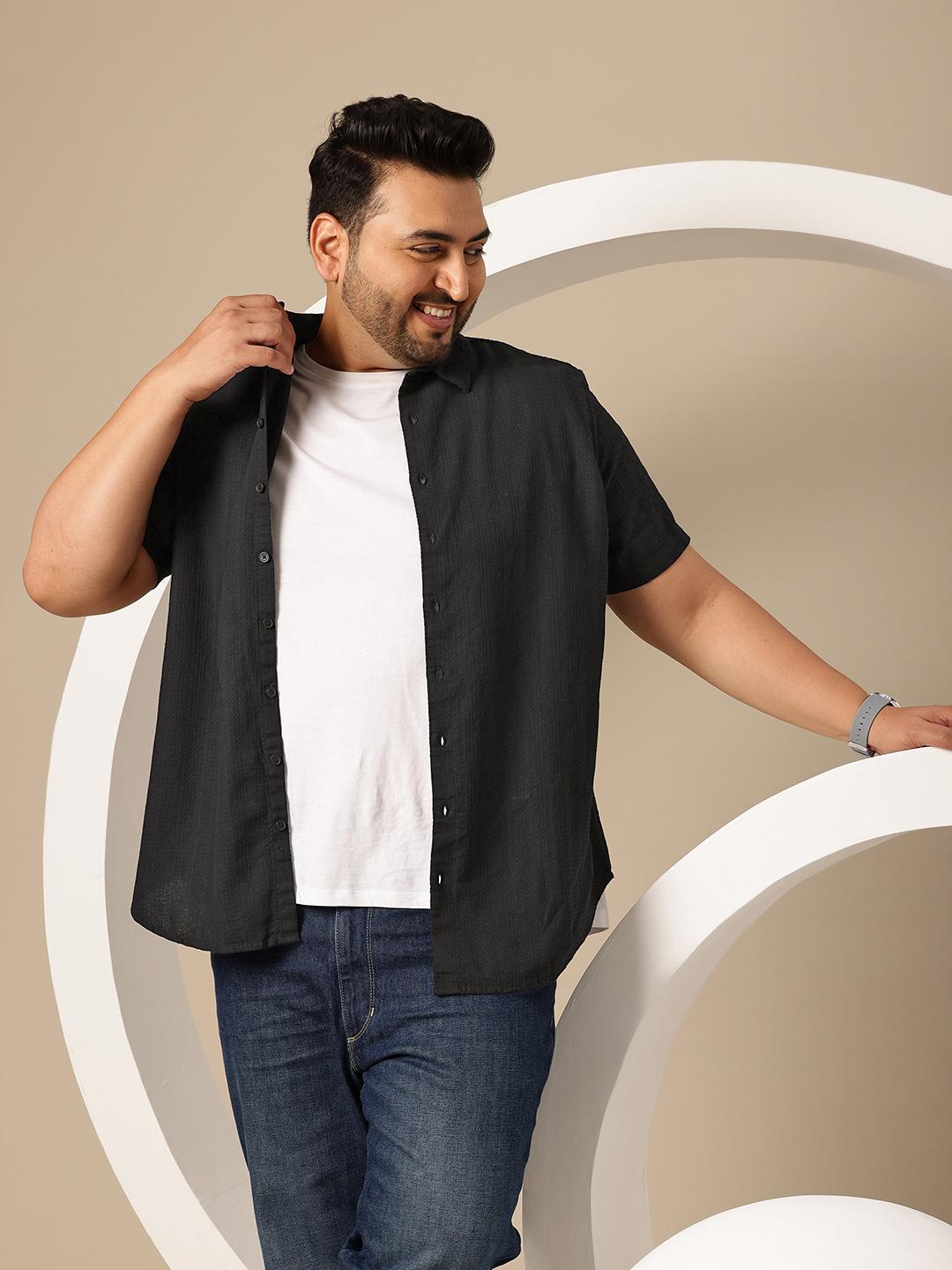 Sztori Plus Size Self Design Pure Cotton Regular Fit Shirt