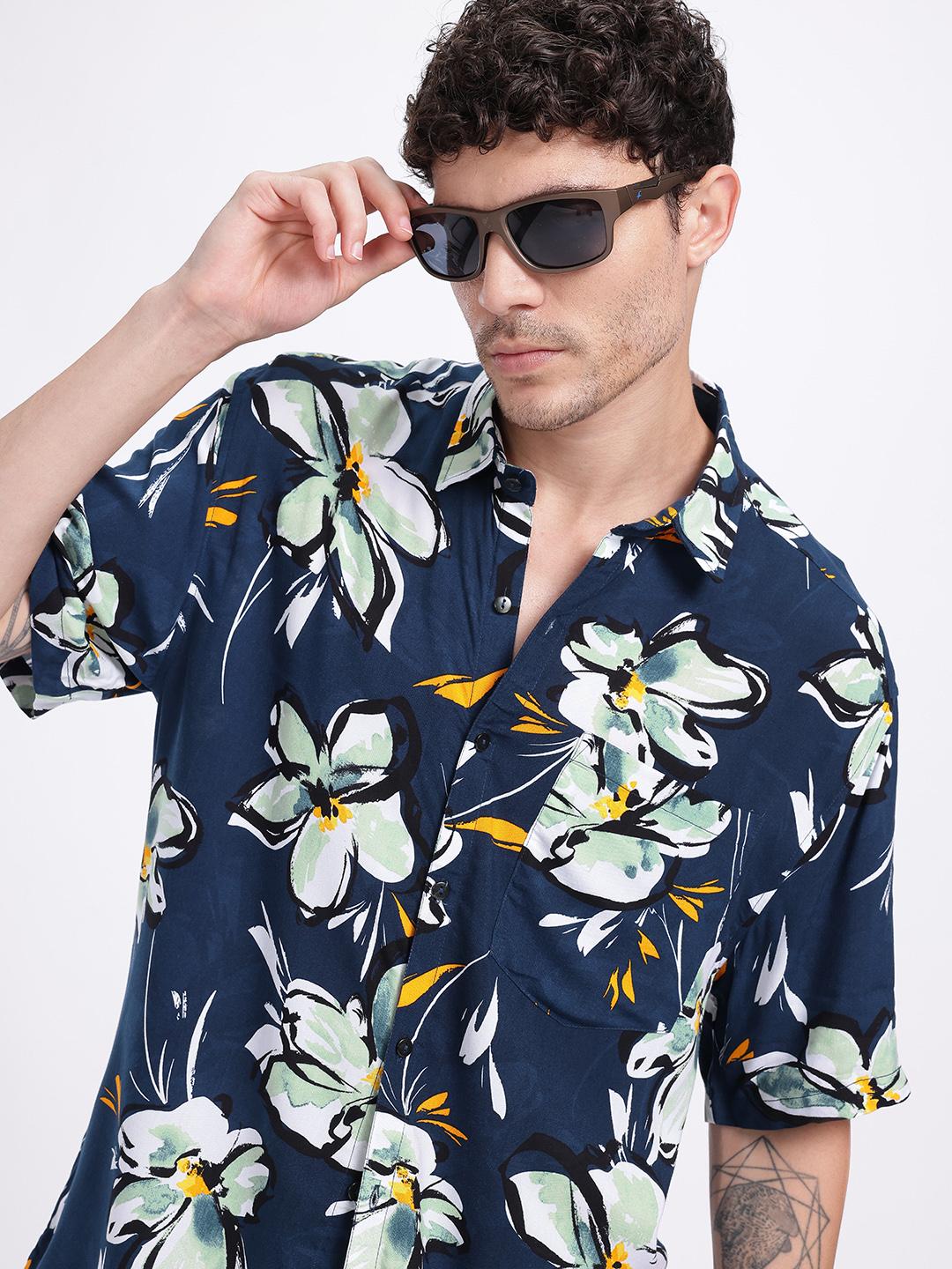 glitchez Floral Printed Drop-Shoulder Sleeves Relaxed Fit Shirt