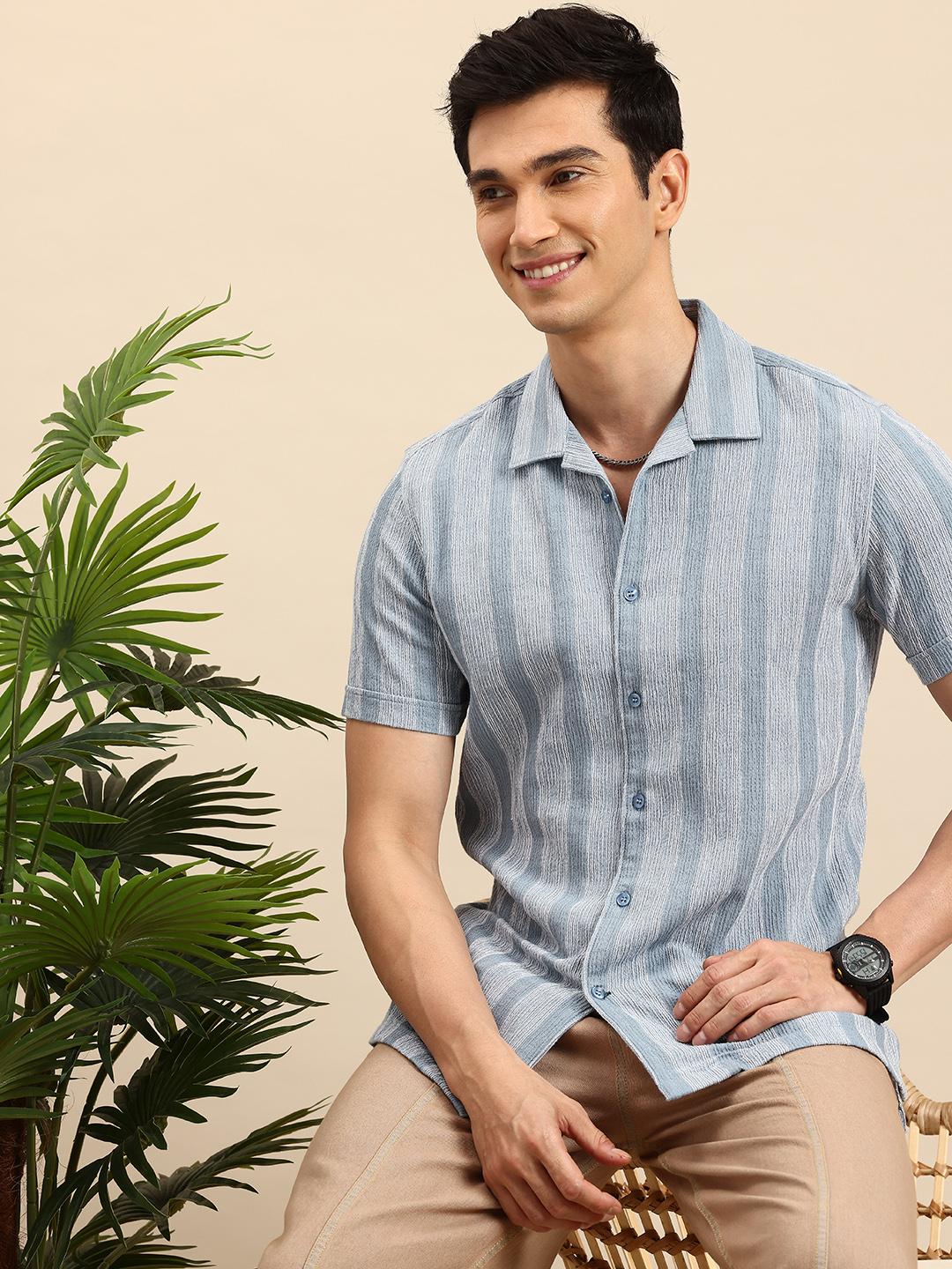 Mast & Harbour Self Striped Cotton Casual Shirt