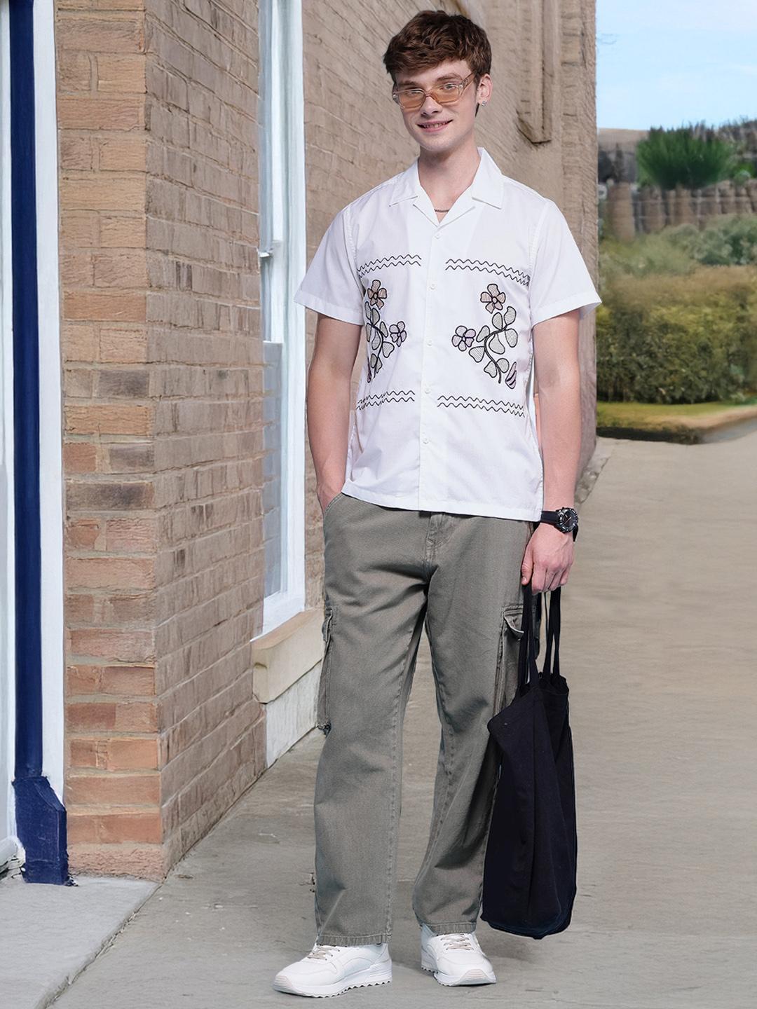 HERE&NOW Floral Embroidered Casual Shirt