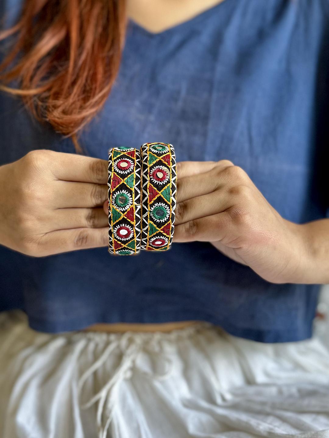 Janpath Bangles Buy Janpath Online Set Of 2 Neelima Kutchi Embroidery Kada Bangles ...