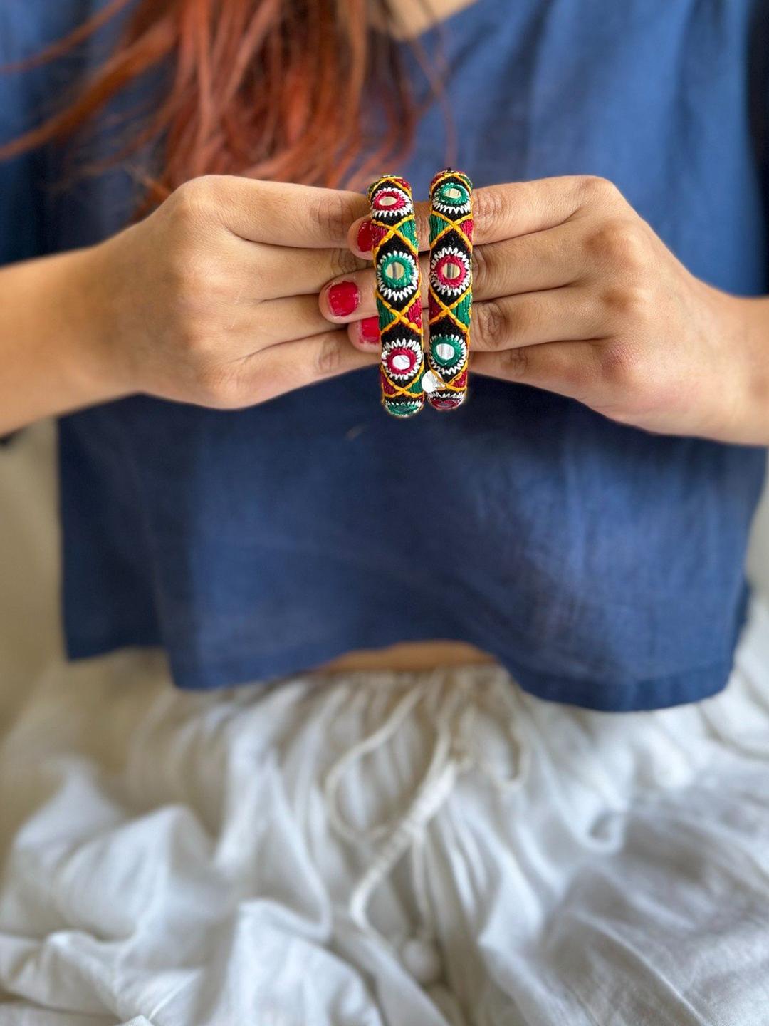 Janpath Bangles Buy Janpath Online Set Of 2 Kutchi Embroiderered Bangles - Bangle for ...