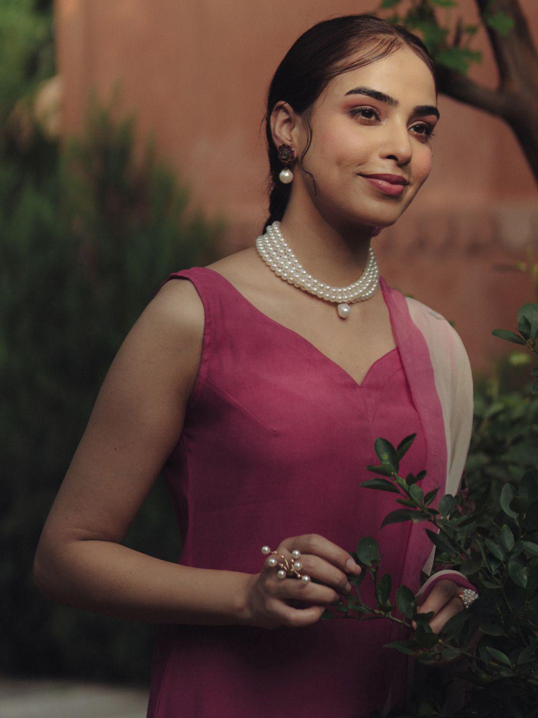 Women V-Neck Straight Kurta With Trousers & Dupatta