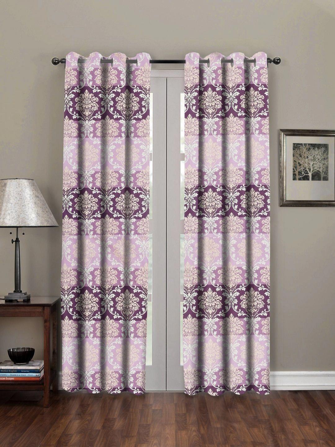 Buy RRC Pink & Purple 2 Pieces Floral Microfiber Cotton Room Darkening ...