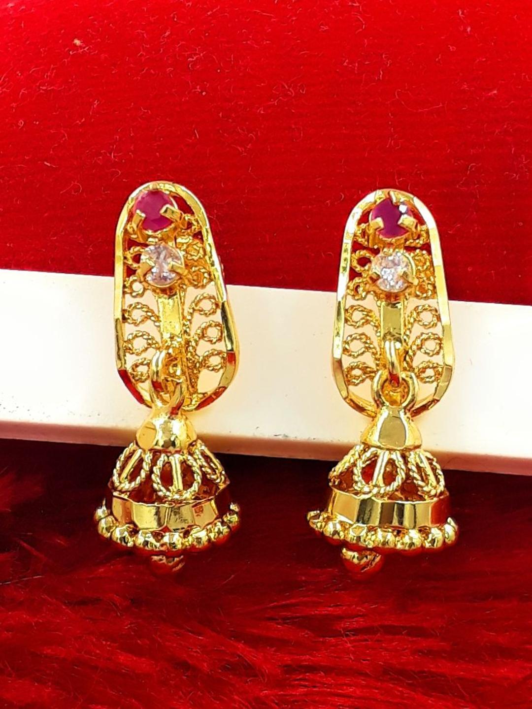 Buy Anujeet Fashion Hub Gold Plated American Diamond Studded Contemporary Drop Earrings -  - Accessories for Women