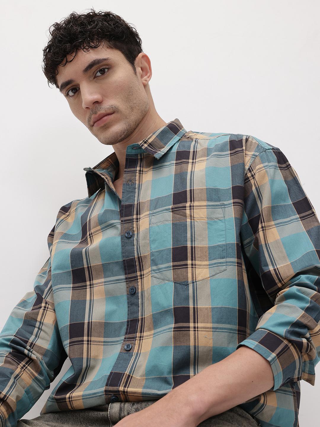 The Roadster Life Co. Tartan Checks Pure Cotton Drop-Sleeves Relaxed Fit Shirt