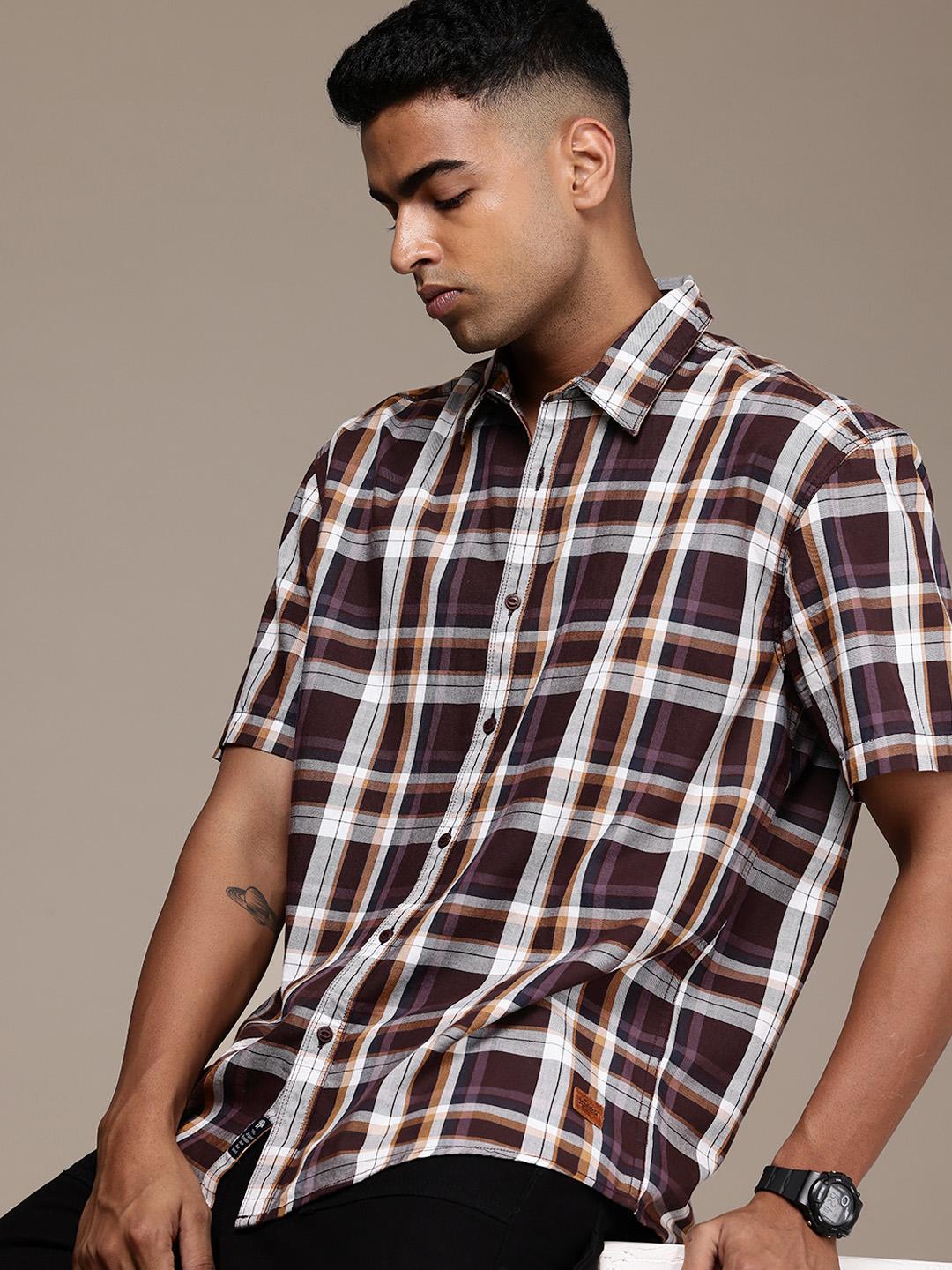 The Roadster Life Co. Relaxed Fit Checked Drop-Shoulder Sleeves Pure Cotton Casual Shirt