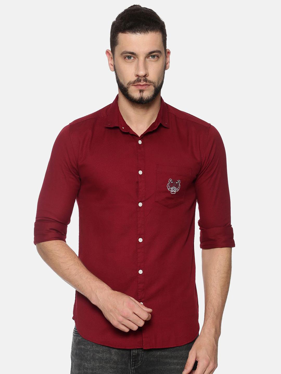 Men's Purple Standard Spread Collar Solid Cotton Casual Shirt main image 1