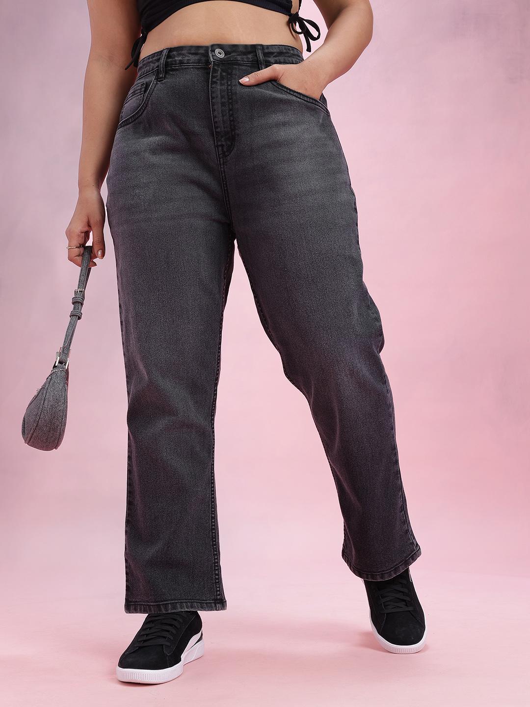 DressBerry Curve Plus Size Women Mid-Rise Light Fade Stretchable Straight Fit Jeans