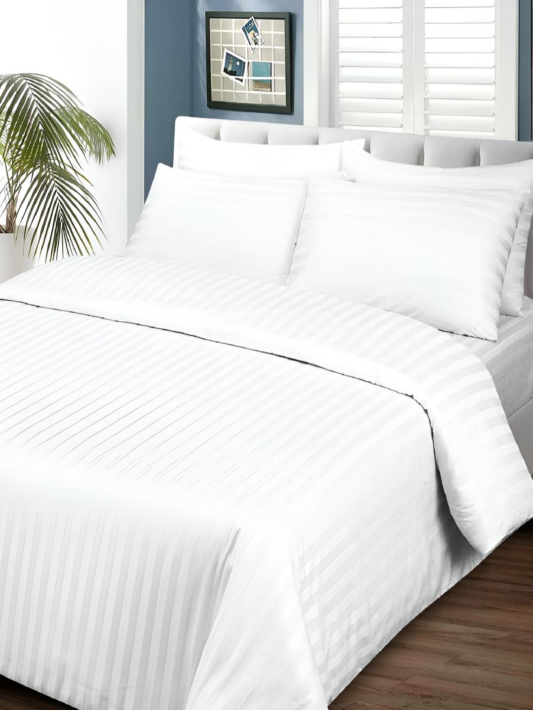 Buy Myntra Elegant Homes White Striped Microfiber Cotton Single Duvet Cover With Zipper -  - Home for Unisex