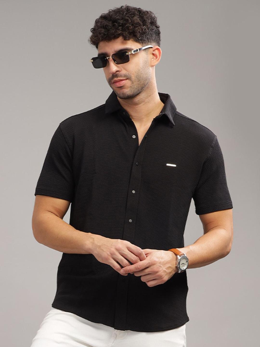 Parcel Yard Men Premium Fit Spread Collar Textured Cotton Casual Shirt