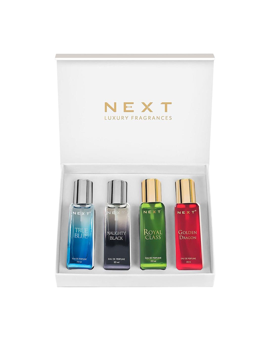 Buy NEXT CARE Set Of 4 True Blue Naughty Black Royal Class & Golden Dragon EDP 20 Ml Each - - Personal Care for Unisex