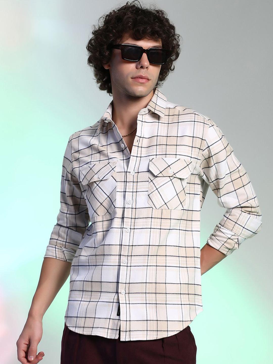 Campus Sutra Men Comfort Fit Spread Collar Grid Tattersall Checked Cotton Casual Shirt