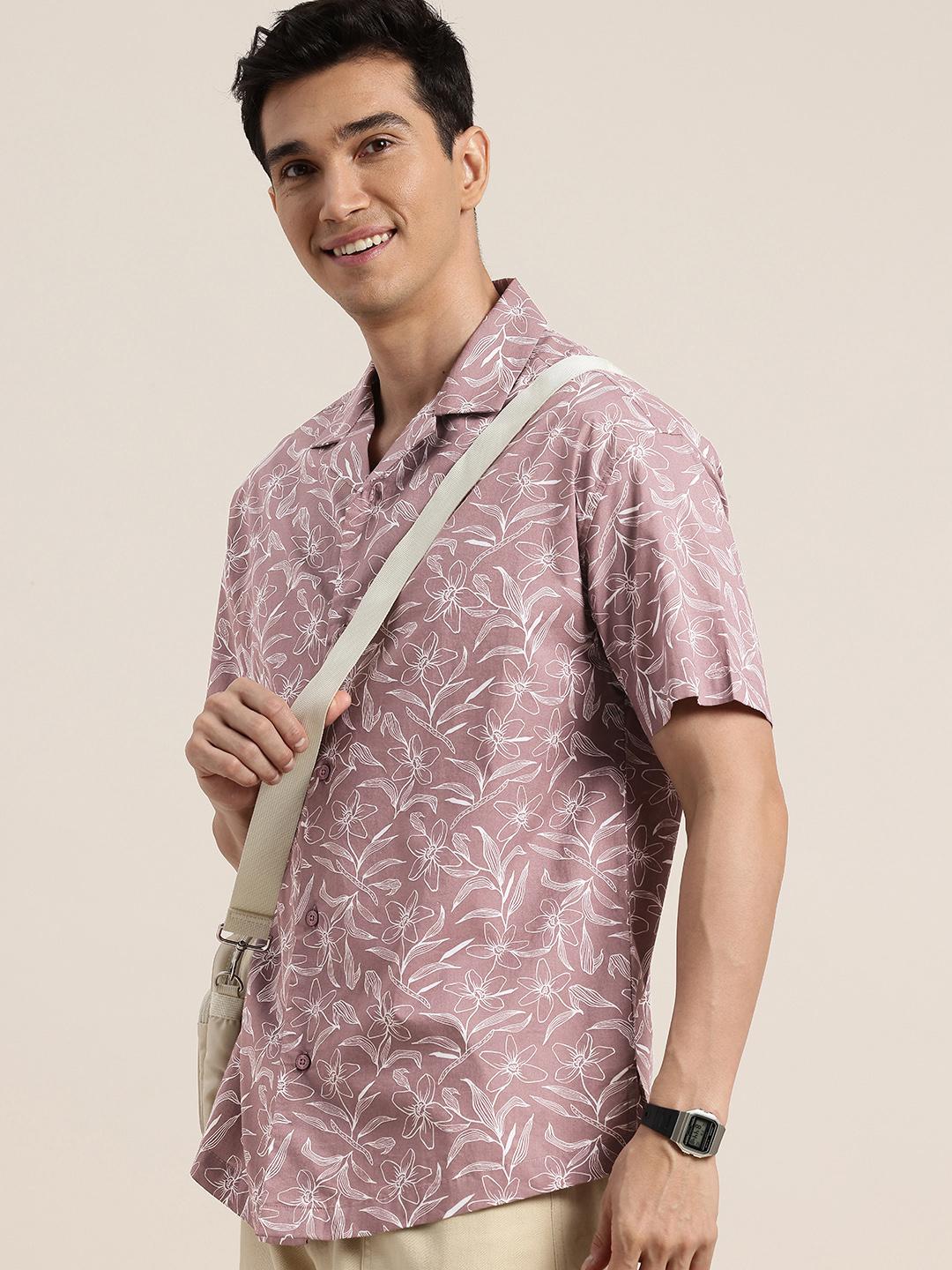 HERE&NOW Pure Cotton Floral Printed Relaxed Fit Casual Shirt