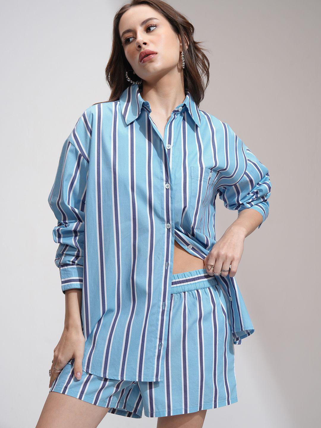 Buy Tokyo Talkies Women Striped Shirt With Short Co Ord Set - - Apparel for Women