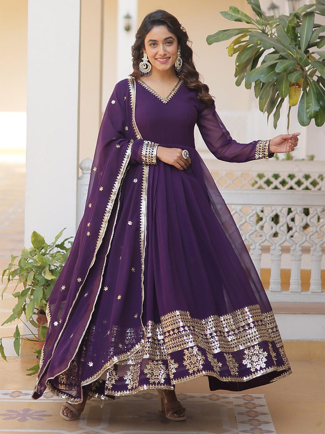 Buy KALINI Women Georgette Embellished Fit And Flare Dress With Dupatta - - Apparel for Women
