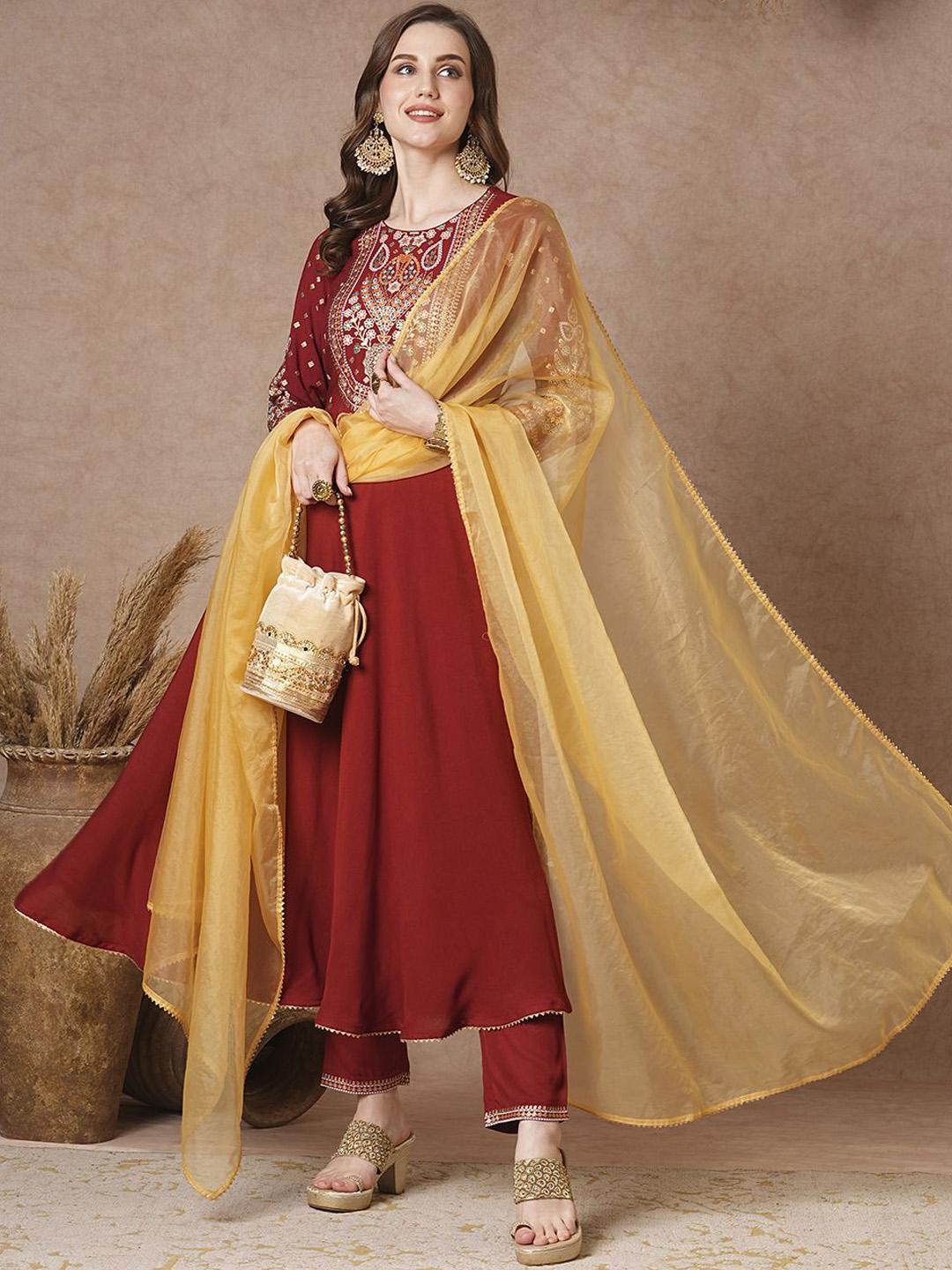ANNI DESIGNER Rayon Blend Dames Kurta Met Broek & Dupatta