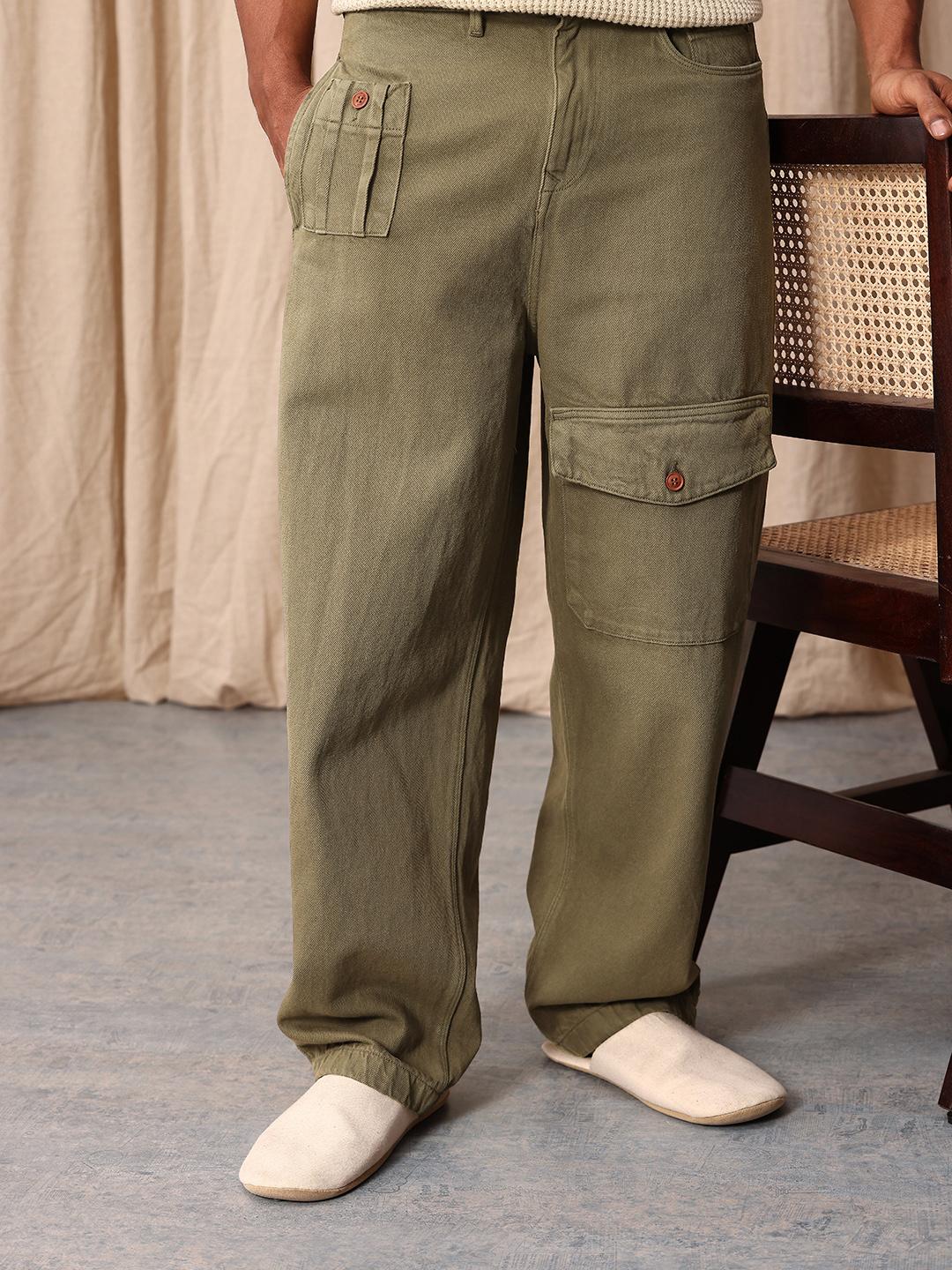 Mr Bowerbird Men Pure Cotton Oversized Fit Cargo Style Jeans