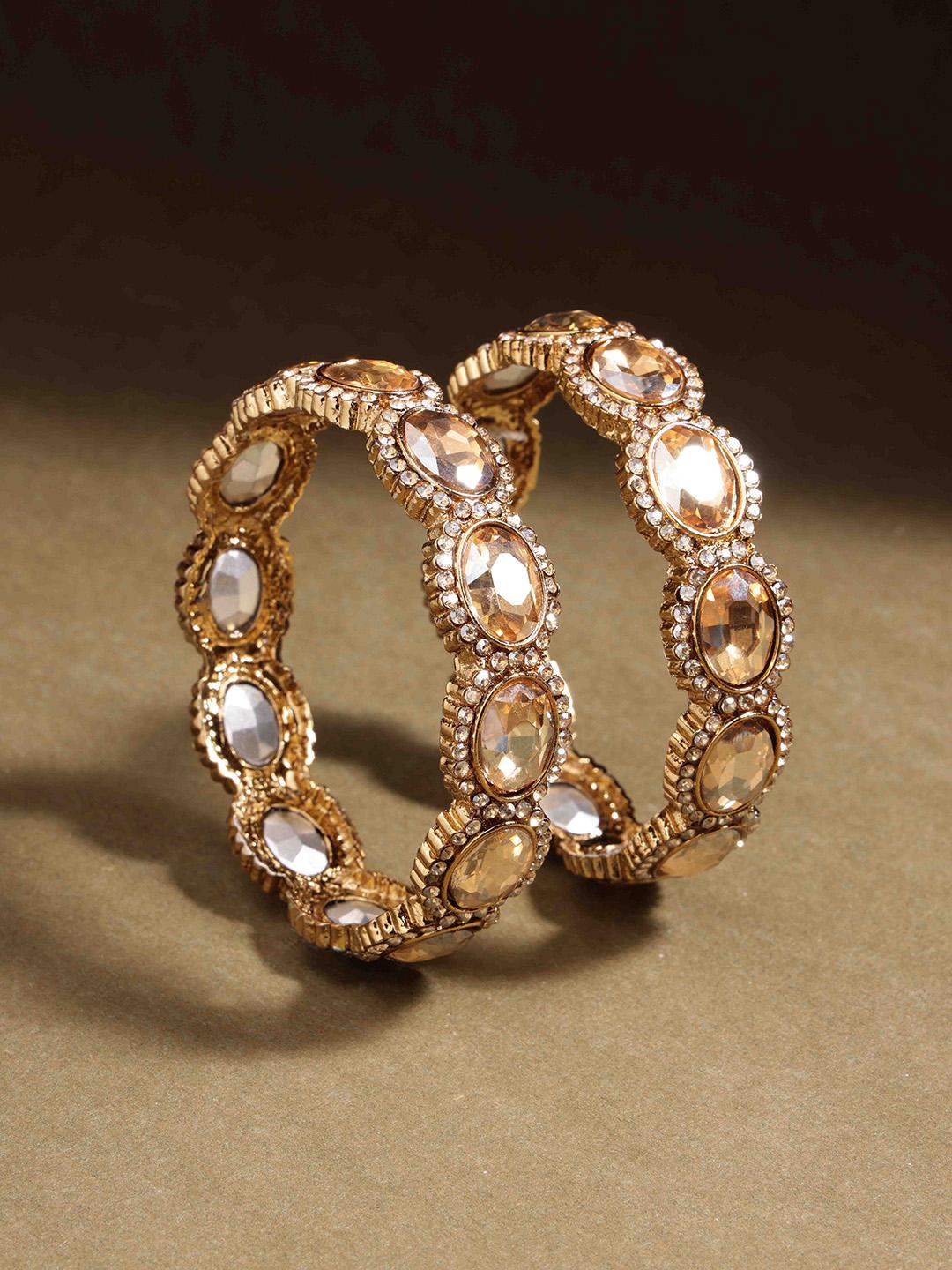 Buy PANASH Set Of 2 Gold Plated American Diamond Studded Bangles -  - Accessories for Women