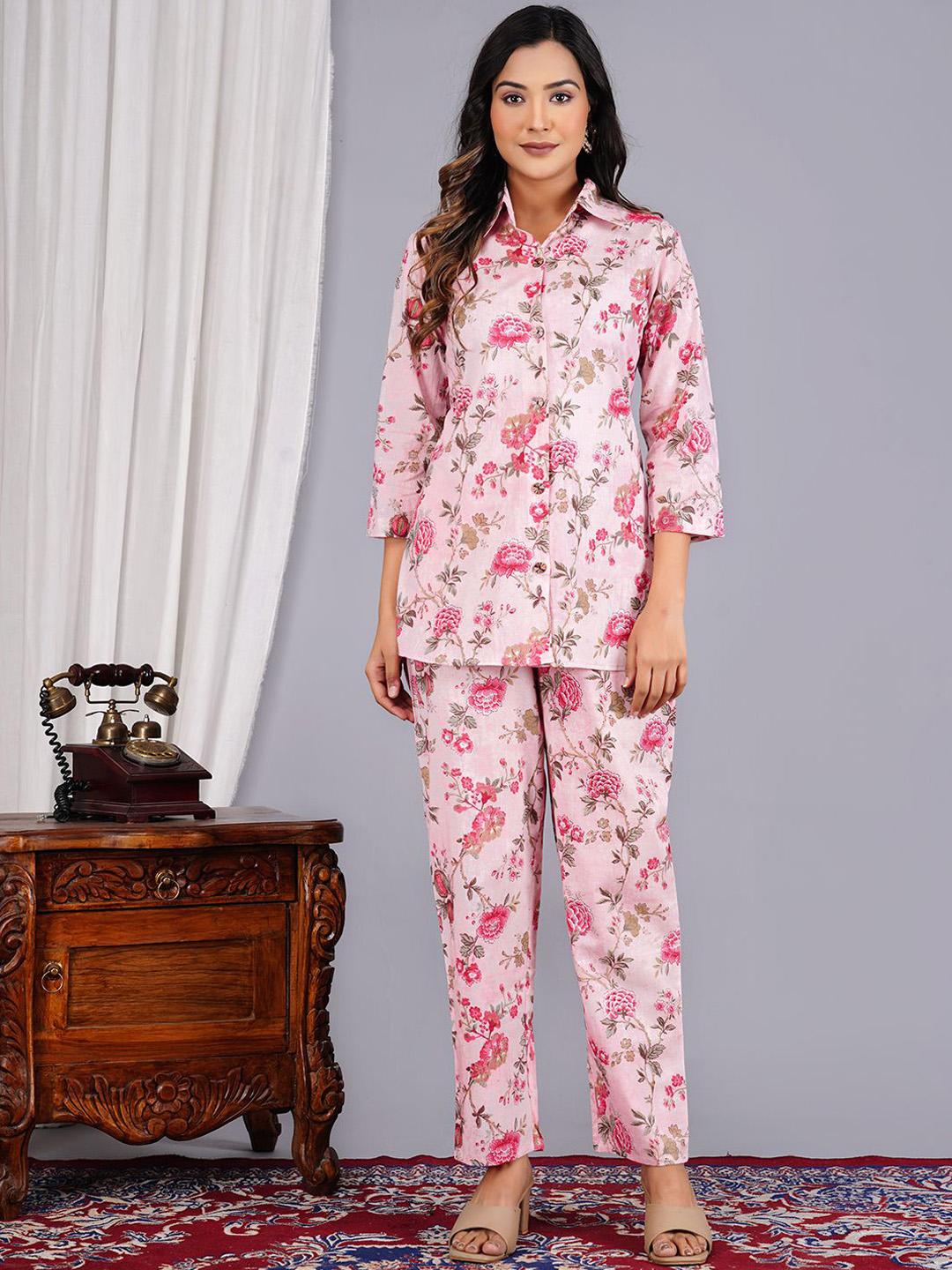 Zummer Cotton Floral Embroidered Shirt & Trouser Co-Ord Set
