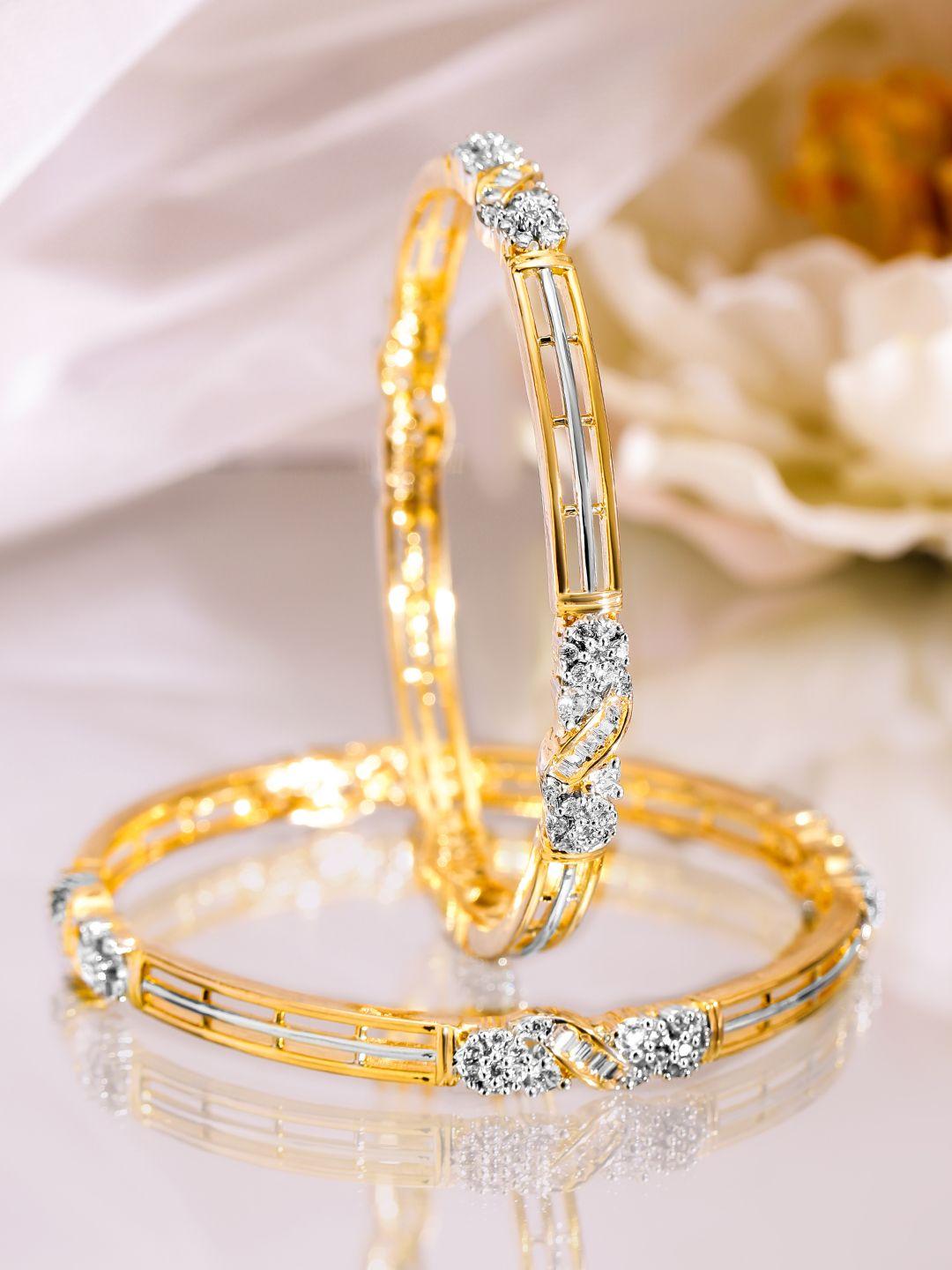 Buy Rubans Set Of 2, 22K Gold Plated & Cubic Zirconia Studded Elegant Bangles -  - Accessories for Women