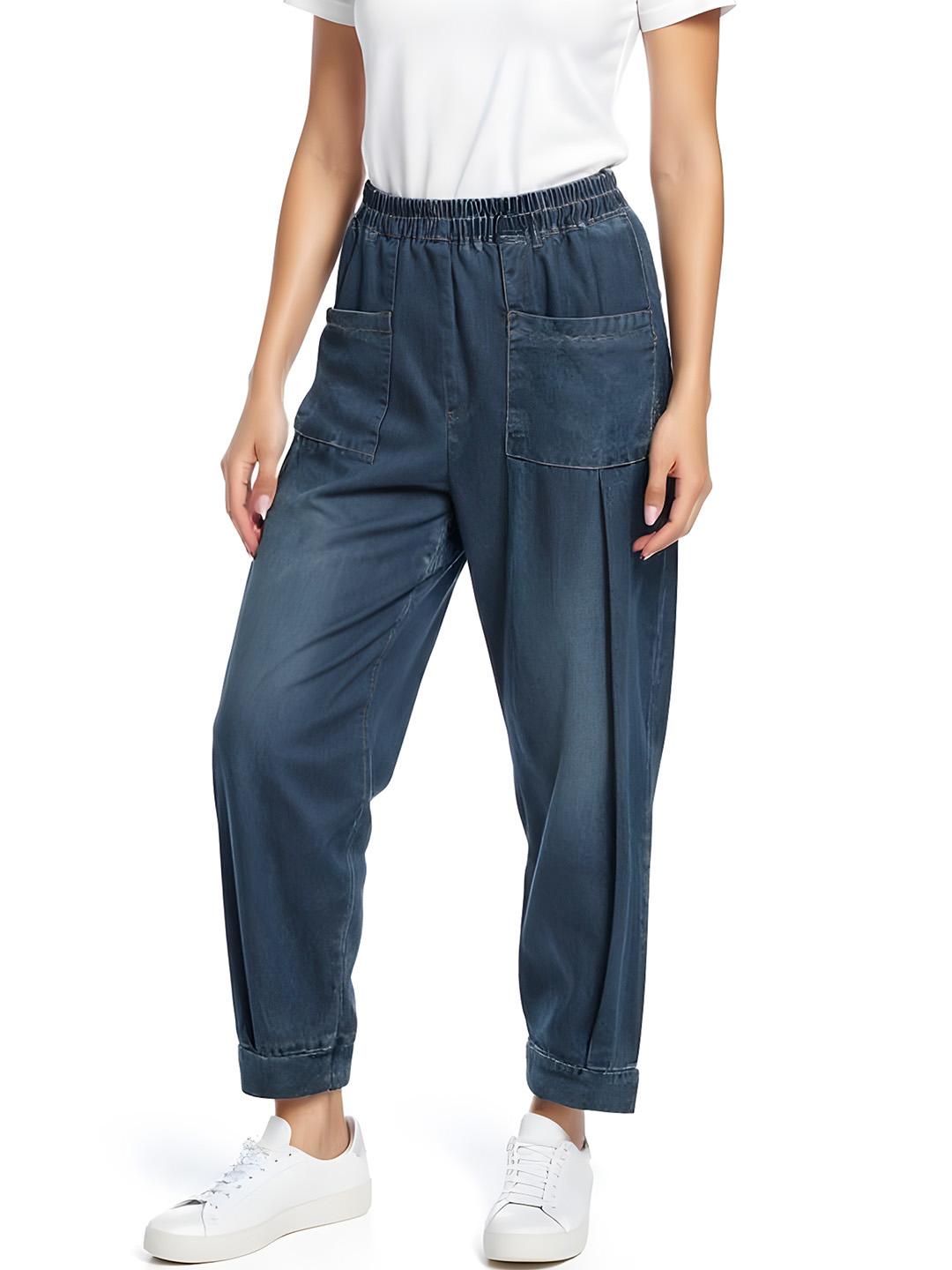 glitchez Women Pleated Light Fade Pure Cotton Relaxed Fit Jeans