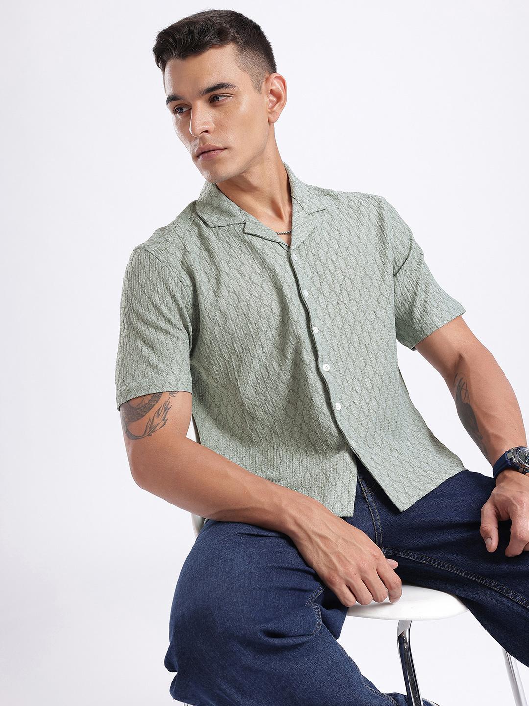 glitchez Self-Design Textured Casual Shirt
