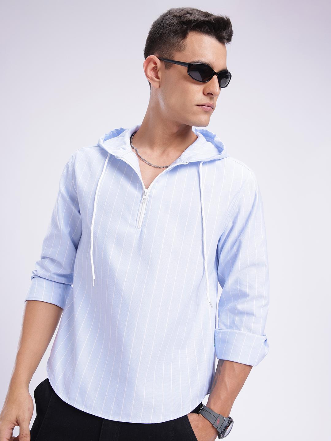 glitchez Vertical Stripes Hooded Casual Shirt