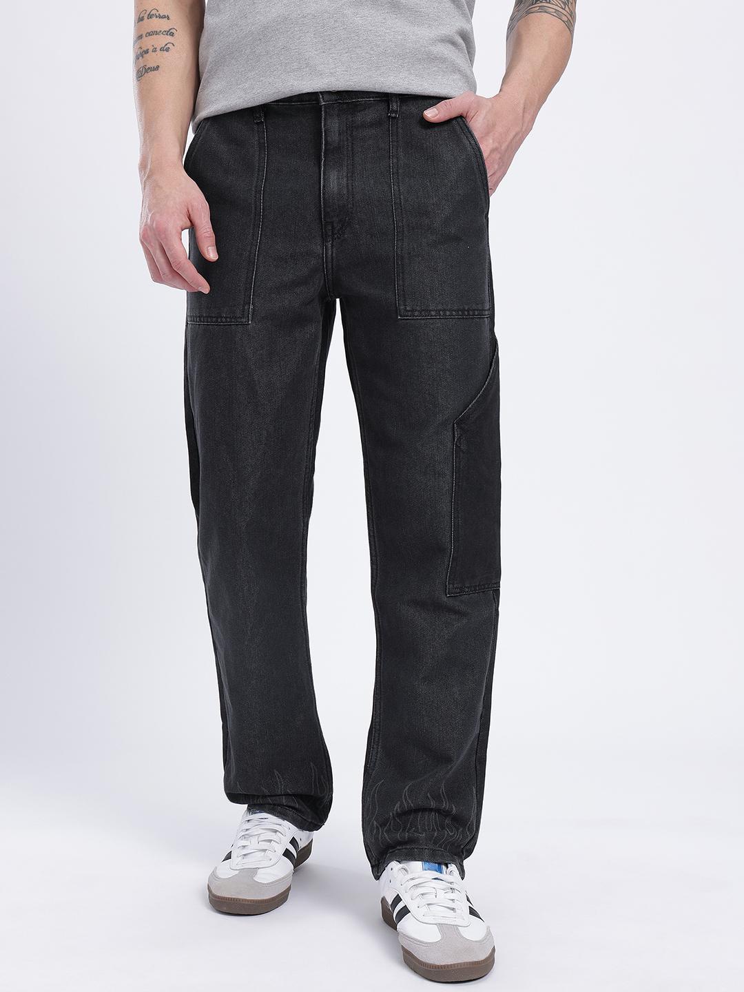 glitchez Men Printed Mid-Rise Pure Cotton Loose Fit Cargo-Style Jeans