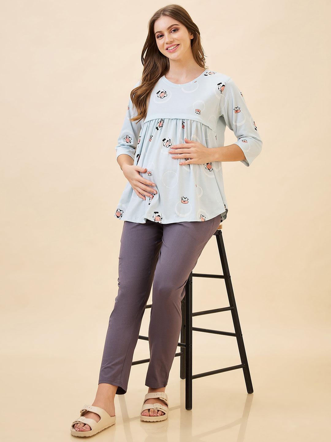 Buy AV2 Women Pure Cotton Printed Maternity Top & Pyjama Night Suit ...
