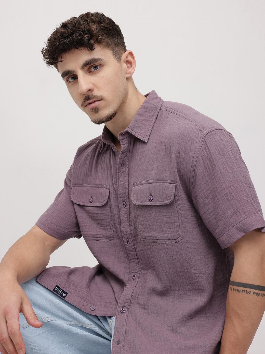 The Roadster Life Co. Pure Cotton Crinkled Relaxed Shirt