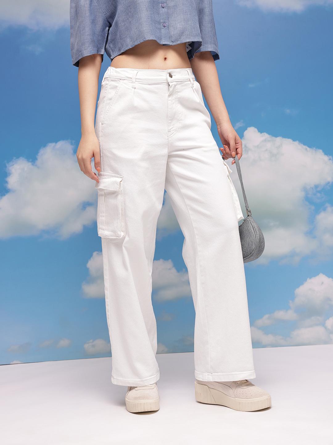 Buy CORSICA Women Baggy Wide Leg Mid Rise Stretchable Cargo Jeans -  - Apparel for Women