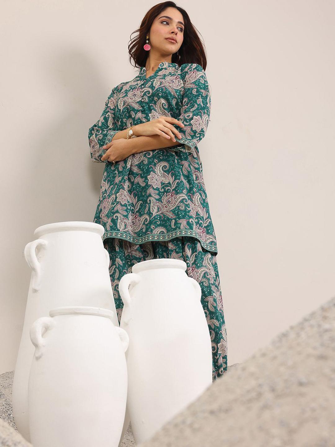 Buy Libas Ethnic Motifs Printed Mandarin Collar Tunic With Salwar - - Apparel for Women