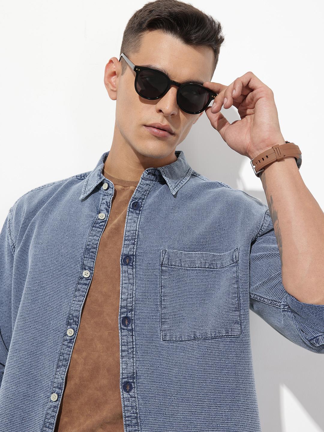 The Roadster Life Co.  Denim Waffle Weave Relaxed Fit Shirt