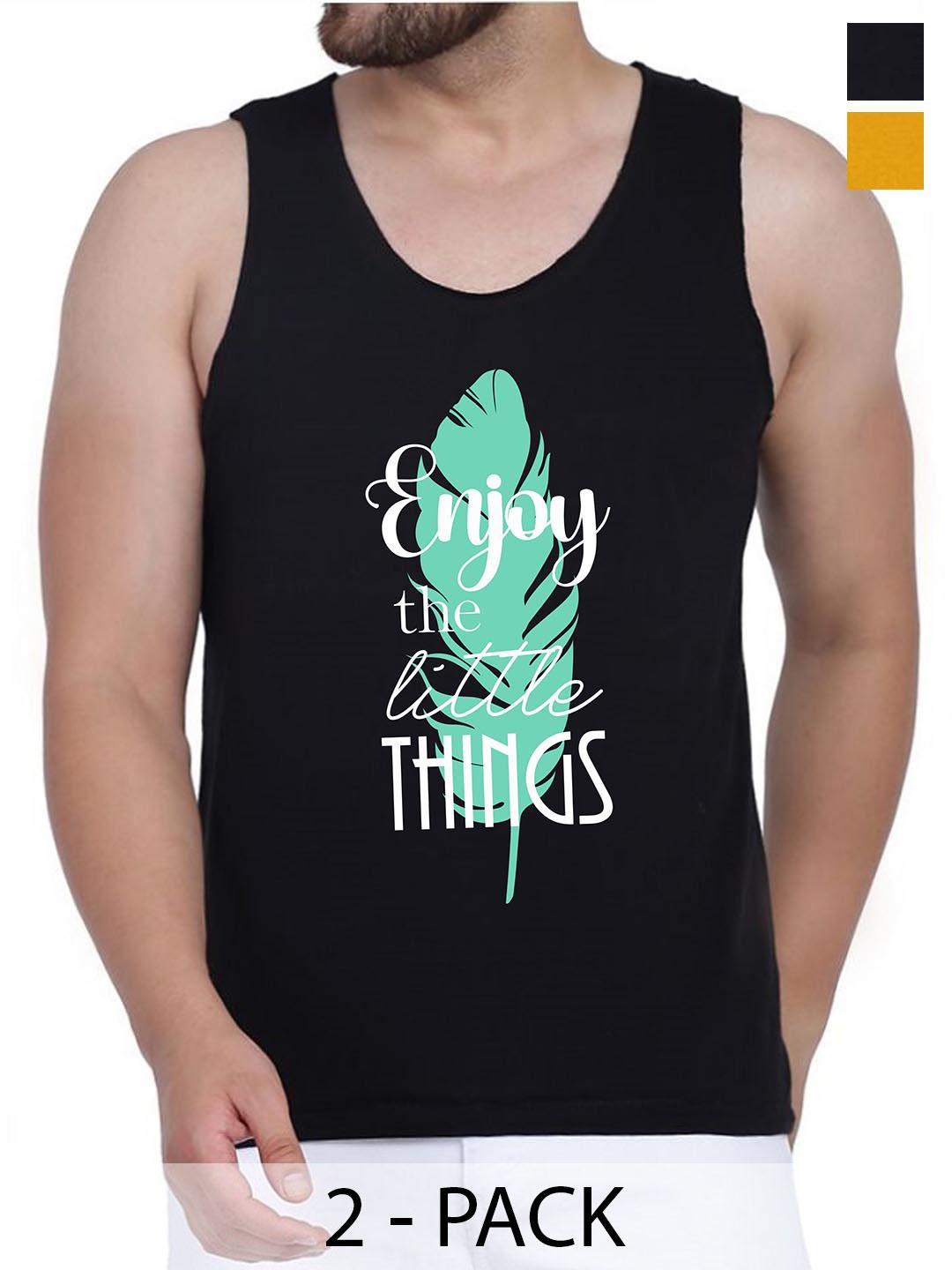 Buy WOOSTRO Pack Of 2 Printed Gym Vests RS26 (ENJOY BLACK)(RUN MUSTARD) - - Apparel for Men