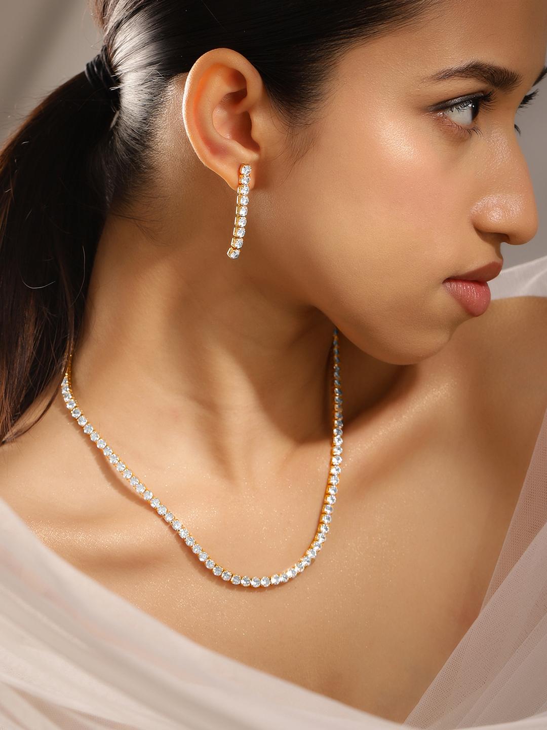 Buy Rubans 18K Gold Plated White Cubic Zirconia Tennis Necklace & Earrings Set -  - Accessories for Women
