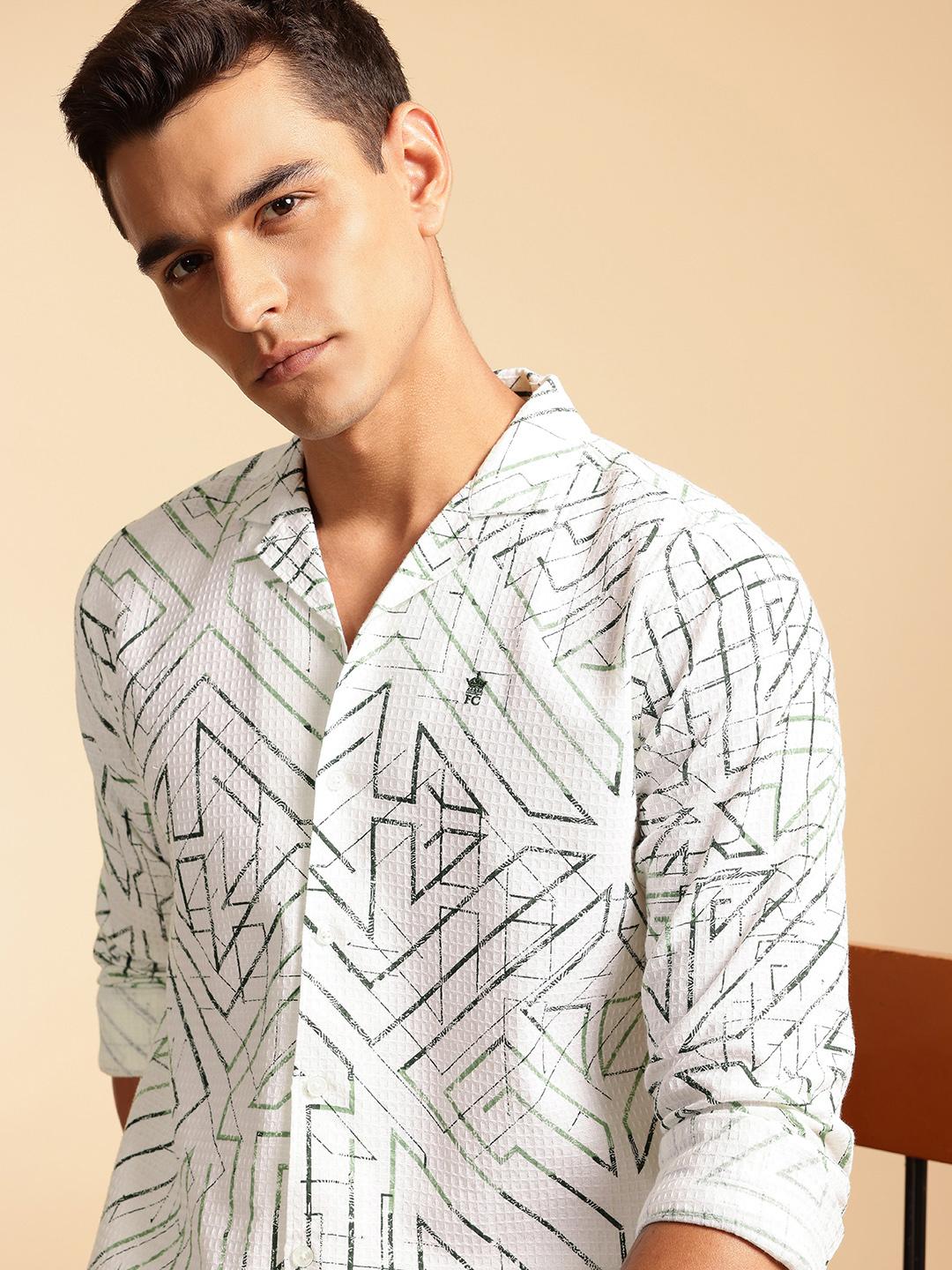 French Connection Slim Fit Abstract Printed Textured Pure Cotton Casual Shirt