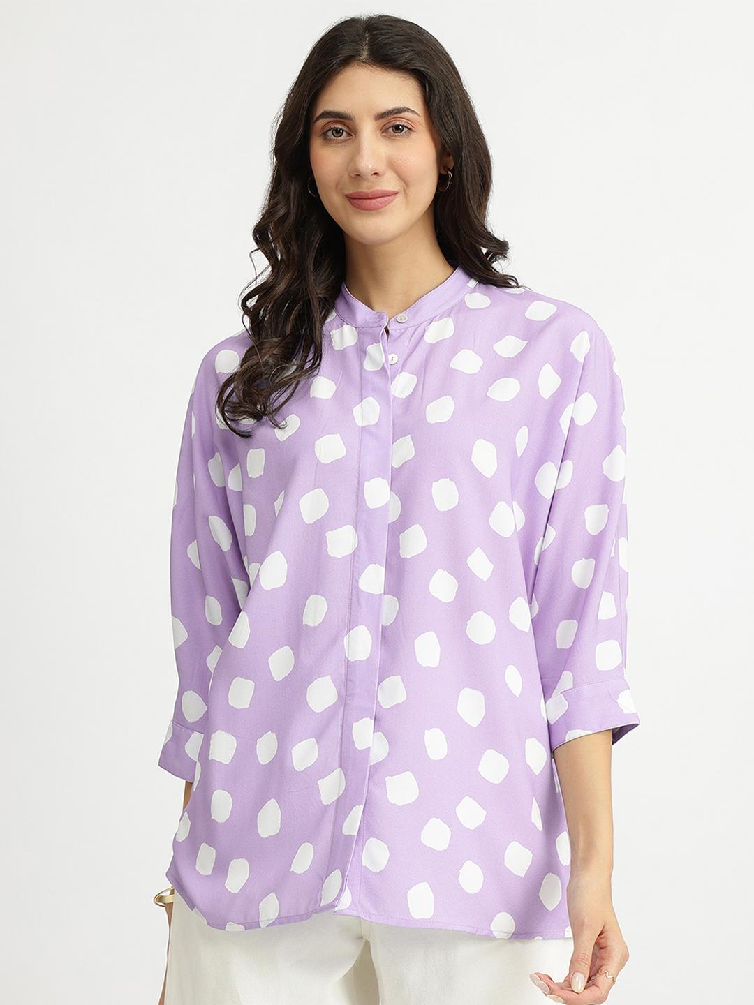 Buy Pink Fort Women Mandarin Collar Rayon Polka Relaxed Top - Tops for ...