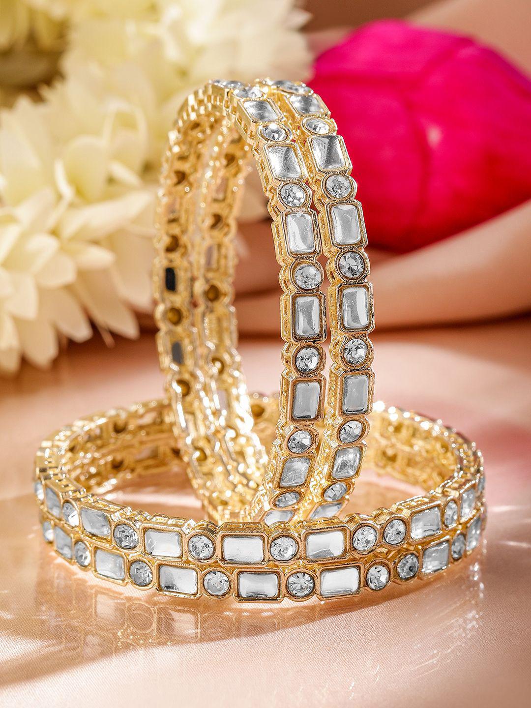 Buy Rubans Set Of 4 18K Gold Plated American Diamond & Mirror  Studded Bangles -  - Accessories for Women