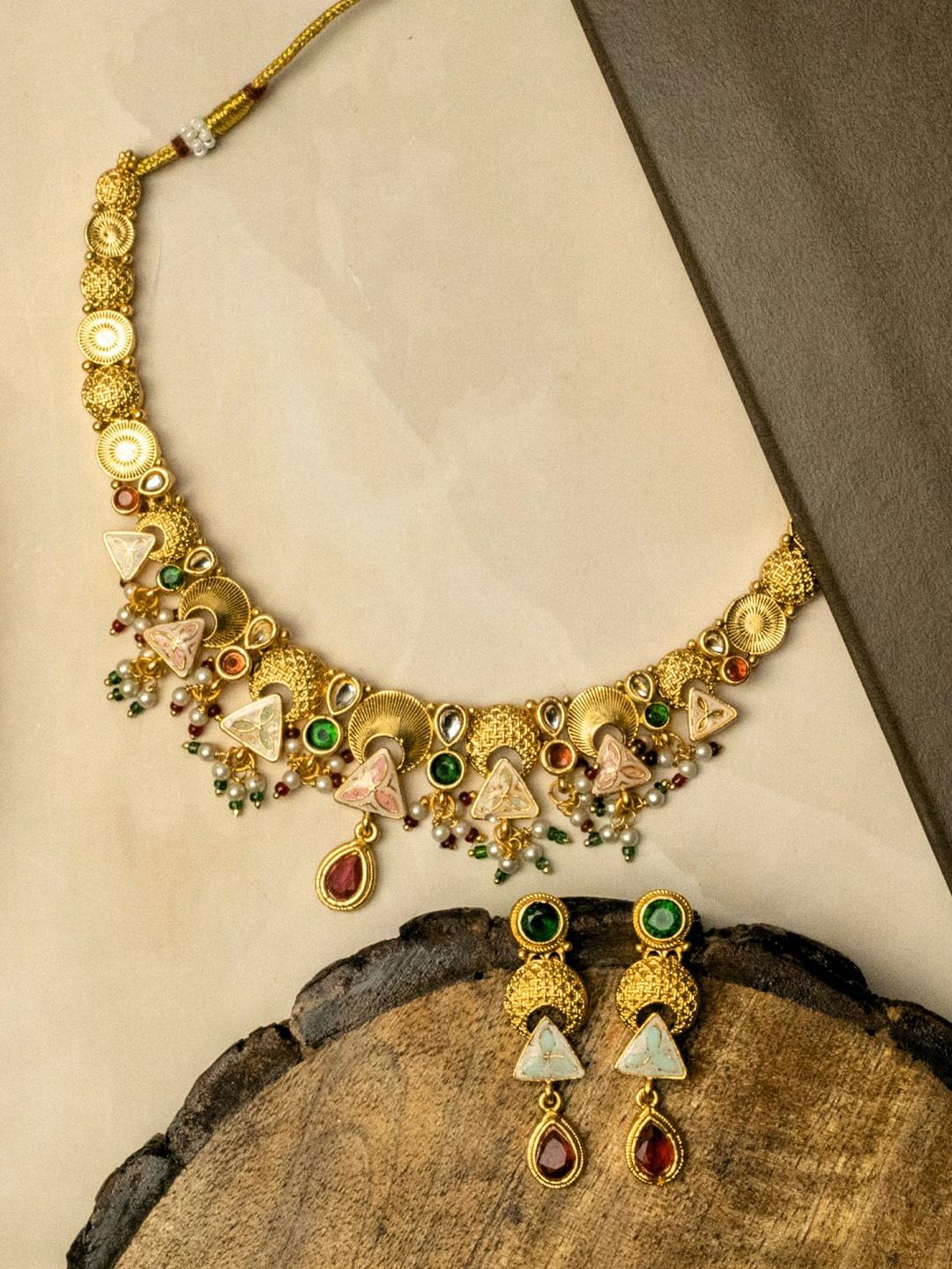 Buy PANASH Gold Plated Stones Studded & Beaded Jewellery Set -  - Accessories for Women